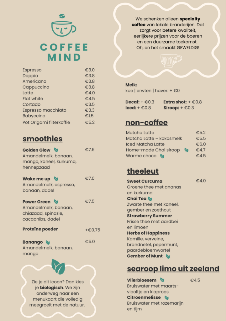 menukaart drinken coffeemind